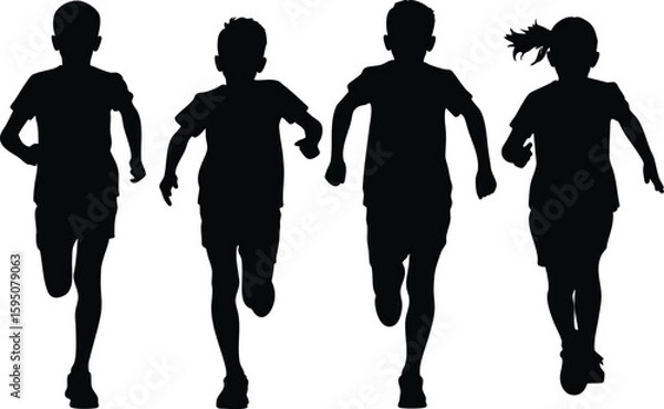 Obraz Front view children running silhouette vector