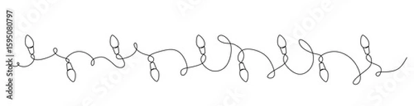 Obraz Festoon, garland with bulbs drawing with one editable continuous line. Festive, Christmas garland in simple linear style.