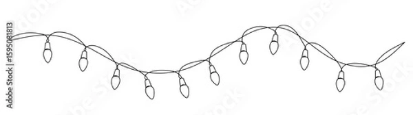 Obraz Festoon, garland with bulbs drawing with one editable continuous line. Festive, Christmas garland in simple linear style.