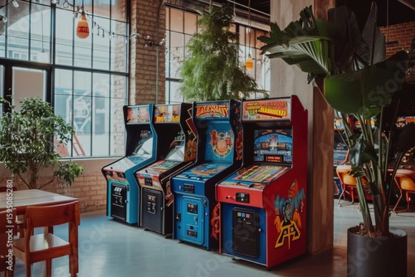 Fototapeta Retro arcade games in a vintage style game room