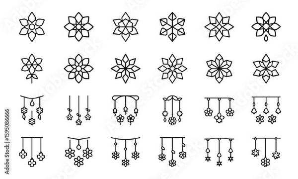 Obraz Elegant Flower Icon Collection Featuring Blossoms, Bouquets, Wreaths, Potted Plants, Petals, and Decorative Floral Elements in Silhouettes Style on White Background

