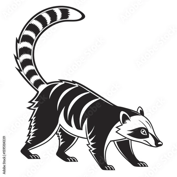 Obraz Stylized black and white drawing of a coati walking