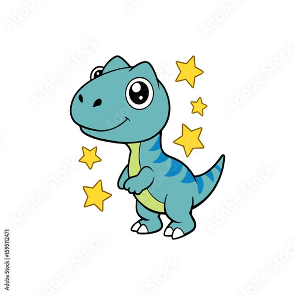 Obraz Cute cartoon blue tyrannosaurus rex dinosaur with yellow stars