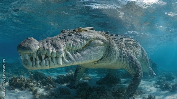 Obraz Croc underwater, coral reef