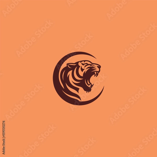 Fototapeta Screaming tiger logo in bold and fierce silhouette design.
