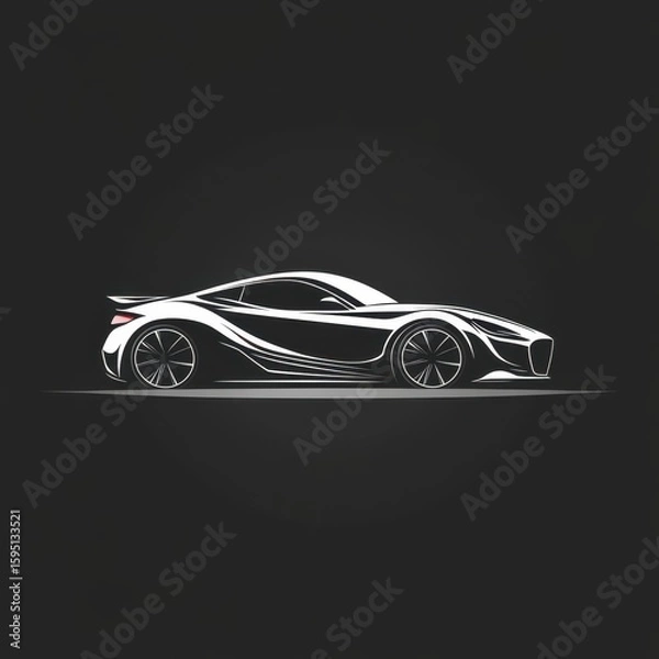 Fototapeta Elegant side profile of a modern sports car designed for high performance and sleek style during a nighttime event