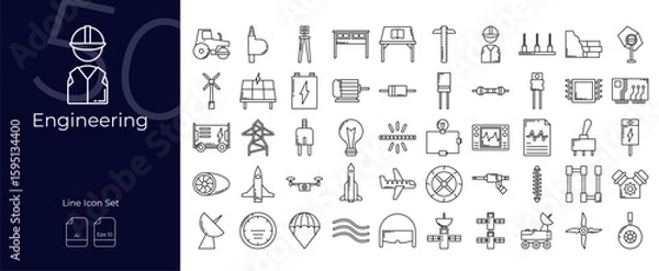 Fototapeta Engineering Line Editable Icons set. Vector illustration in modern thin line style of Engineering icons: engineer, manufacturing, machinery, etc