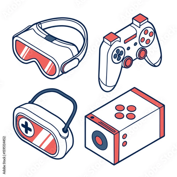 Obraz Isometric gaming icons including a vr headset and controller