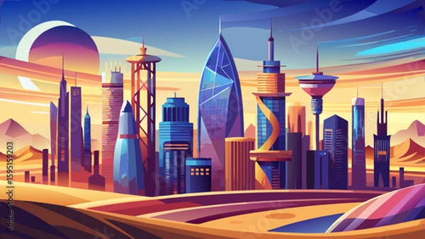 Fototapeta Doha, Qatar – Gleaming towers and desert dunes frame a city of innovation and tradition. A futuristic skyline ideal for sleek, modern vector work.