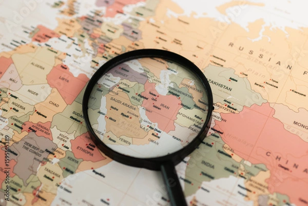 Fototapeta Exploring the middle east a detailed map analysis geographic insights educational environment aerial view
