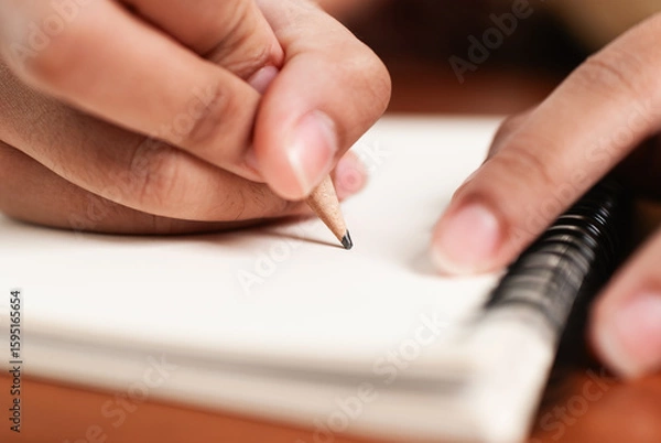 Fototapeta Creative writing process hands writing in a notebook intimate setting close-up perspective artistic inspiration