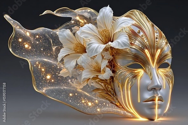 Fototapeta Sophisticated mask art with floral cascade high resolution picture