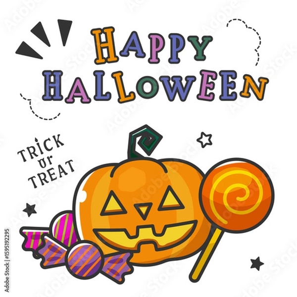 Fototapeta かぼちゃとお菓子のポップなハロウィンのイラスト