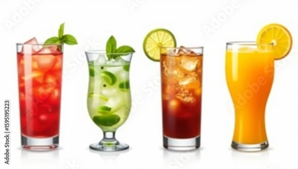 Fototapeta Vibrant Summer Mocktails with Fresh Mint and Citrus – Refreshing Non-Alcoholic Drinks on White Background