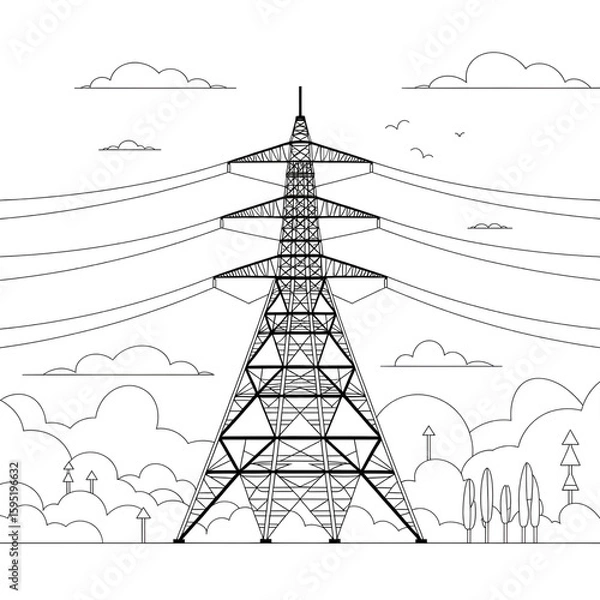 Fototapeta ‎A line art power tower illustration of a coloring page