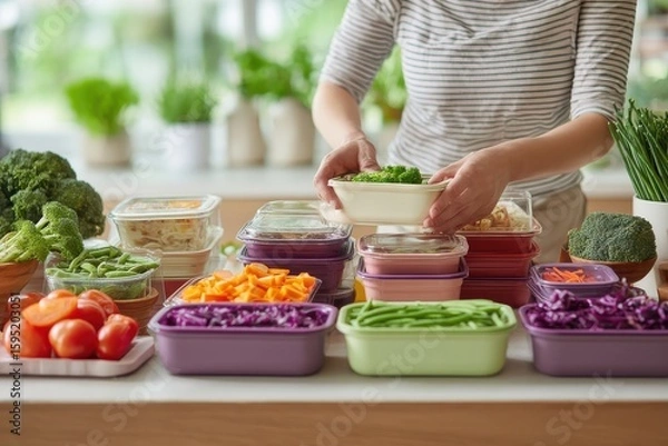 Obraz Person adopting a plant-based diet with meal prep