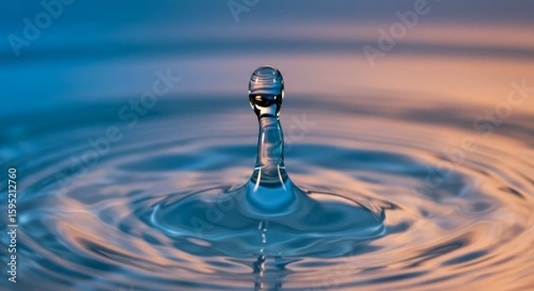 Fototapeta Water Drop Impact Creating Ripples with Orange and Blue Gradient