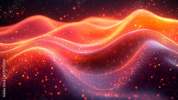 Fototapeta Abstract wavy fiery digital particles