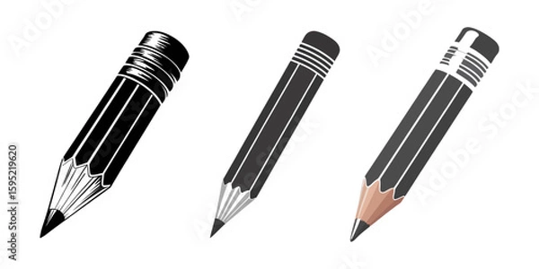 Fototapeta set of pencils vector, pencil isolated silhouette, Pencil icon silhouette and line, outline, vector of black silhouette of pencil, Set of black silhouettes of writing and drawing tools concept.