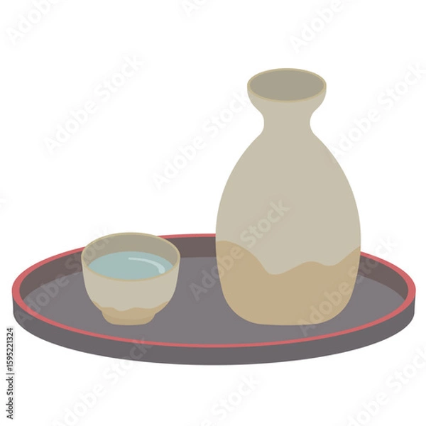 Obraz お盆に乗ったお猪口ととっくりのイラスト