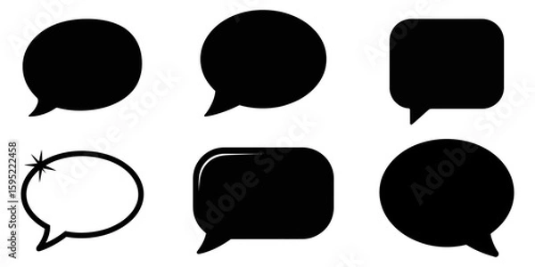 Fototapeta black speech bubbles set in silhouette style, speech bubble silhouette  icon set. Chat icon trendy style on white background, dialogue, bubble, comic, silhouette, talk, conversation, message, chat. 