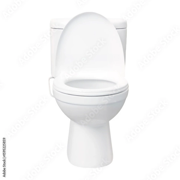Obraz A front view of a white porcelain toilet with the seat up against a black background on transparent background