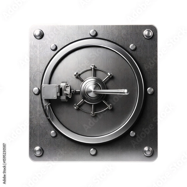 Obraz A close up view of a large metal vault door with a complex locking mechanism visible on transparent background