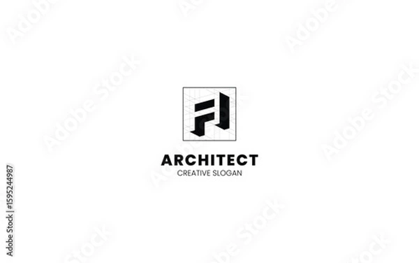 Fototapeta Letter A Architect logo with isometric bottom left view and technical sketch style