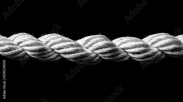 Fototapeta A highly detailed black and white close-up image of a textured rope tied