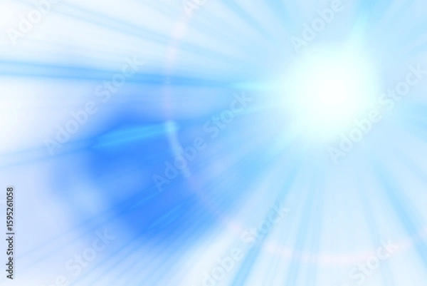 Fototapeta Bright blue sunlight flare effect on isolated transparent PNG background. For compositing and visual editing