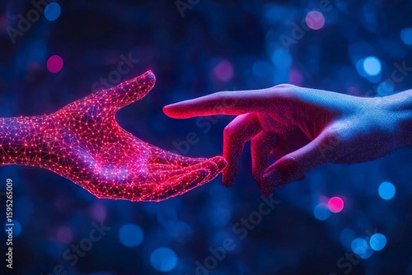Obraz Hands connected through digital elements symbolize AI role in creativity