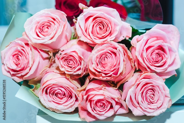 Obraz A luxurious bouquet of pink roses. Bunch of many colorful fragrant flowers.