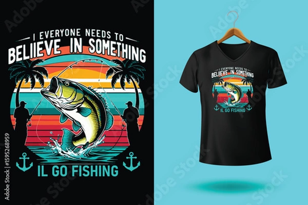 Fototapeta Fishing typography and creative t-shirt design, motivational typography, vector design
