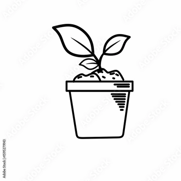 Fototapeta Pot plant outline icon with linear style . Plant in pot simple line vector icon for mobile concept and web design. Single potter plan.