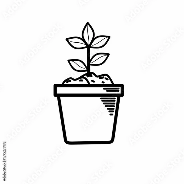Fototapeta Pot plant outline icon with linear style . Plant in pot simple line vector icon for mobile concept and web design. Single potter plan.