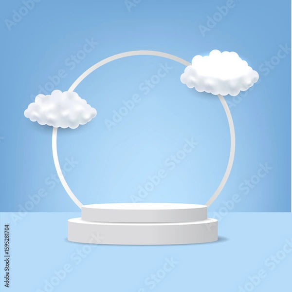 Fototapeta Podium With Blue Background And Clouds