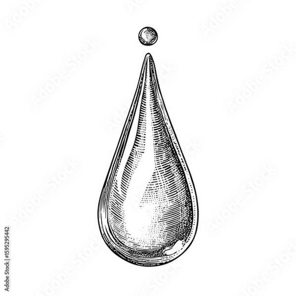 Fototapeta Water droplet falling from point in vintage engraved style  
