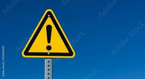 Fototapeta Warning Sign against a Vibrant Blue Sky backdrop representing alerts and caution providing safety
