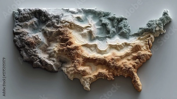 Fototapeta Textured topography USA map rendered in muted tones for land-based data analytics and spatial strategy visualization.