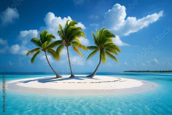 Fototapeta Tropical Island Serenity with Palm Trees Virtual Background
