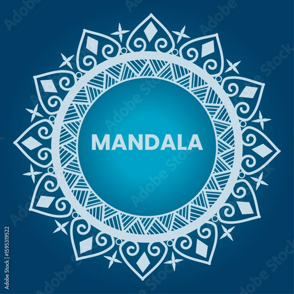 Fototapeta Intricate white mandala design on a deep blue background