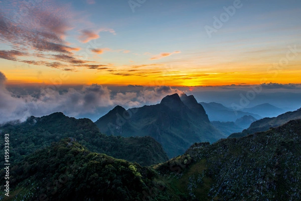 Fototapeta Landscape of sunset on Mountain valley at Doi Luang Chiang Dao, ChiangMai Thailand