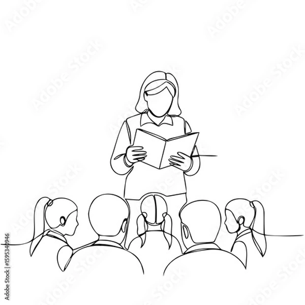 Fototapeta Teacher reading story to students in classroom setting, concept of Back to School, Autumn, School  