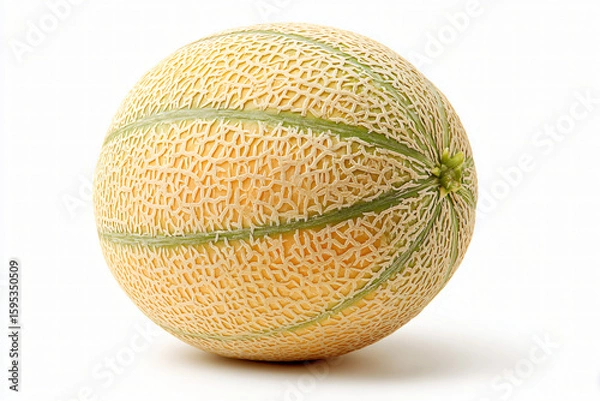 Obraz  Round cantaloupe melon with netted skin and vertical ridges