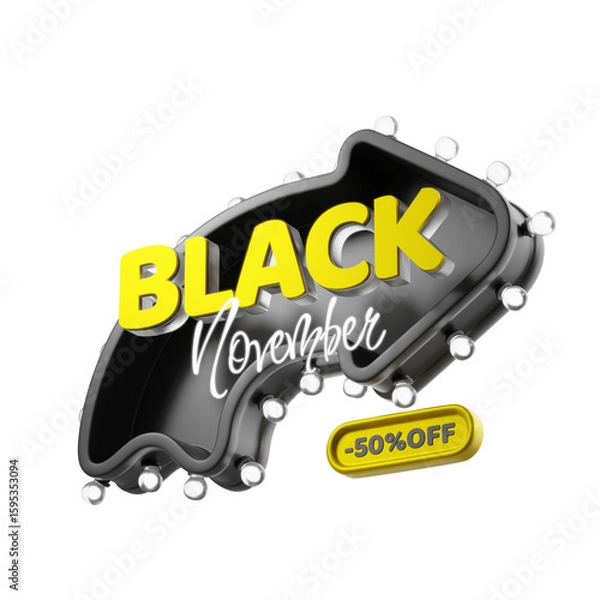 Fototapeta Black November with arrow and discounts. 3d illustration.