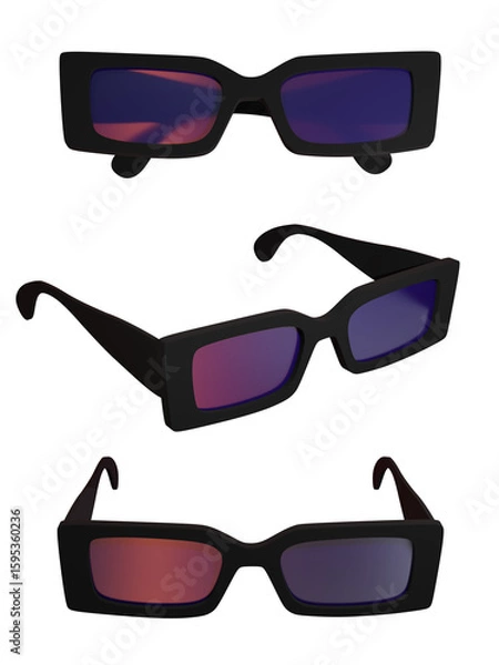 Obraz Sunglasses with colored lenses in folded and unfolded form, isolated on transparent background. 3D render.