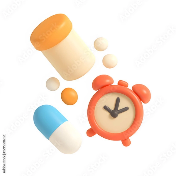 Fototapeta 3d medicine bottle with clock icon isolated on transparent background. health or timing concept