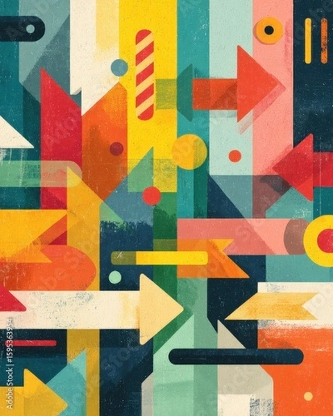 Fototapeta adhd Abstract geometric pattern with colorful arrows and shapes on vibrant textured background ADHD visual distraction ADHD creative thinking