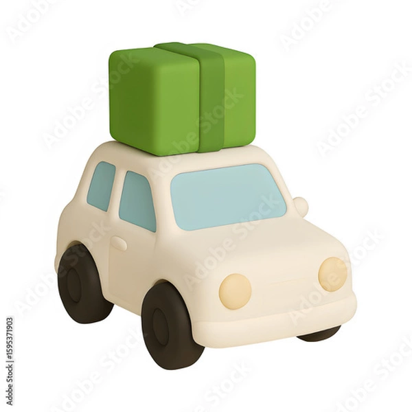 Fototapeta 3d car with package icon isolated on transparent background. delivery or transport concept