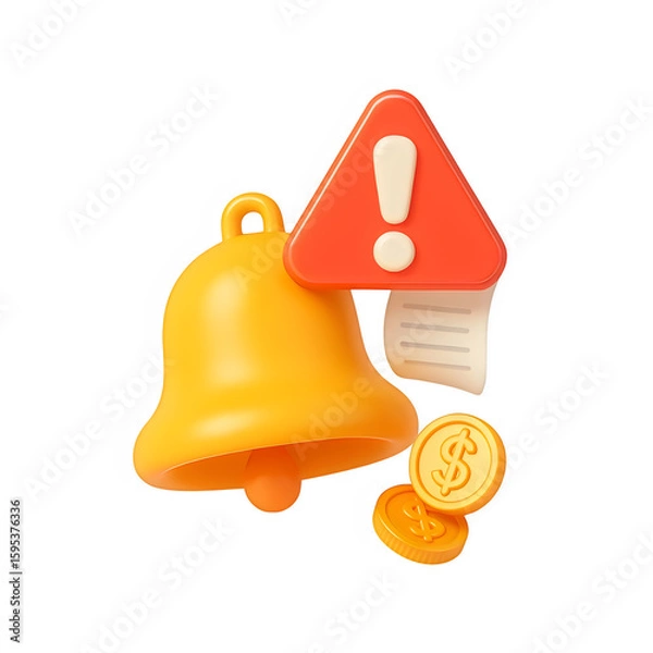 Fototapeta 3d bell with coins icon isolated on transparent background. alert or reward concept